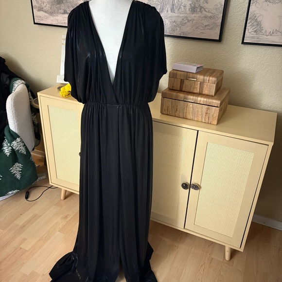 NORMA KAMALI Black‎ Athena Sheen Gown Maxi Dress Size Slit Size Medium - Picture 2 of 10